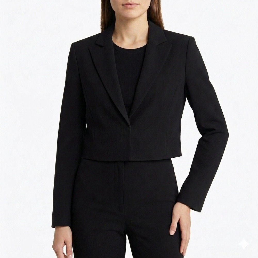 ALICE + OLIVIA Cropped‎ Blazer Black Womens Size 10 Snap Front Office Business
